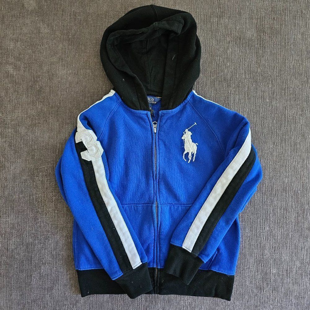 Polo By Ralph Lauren Boys Embroidered Logo Big Pony Hoodie Blue Jacket Small